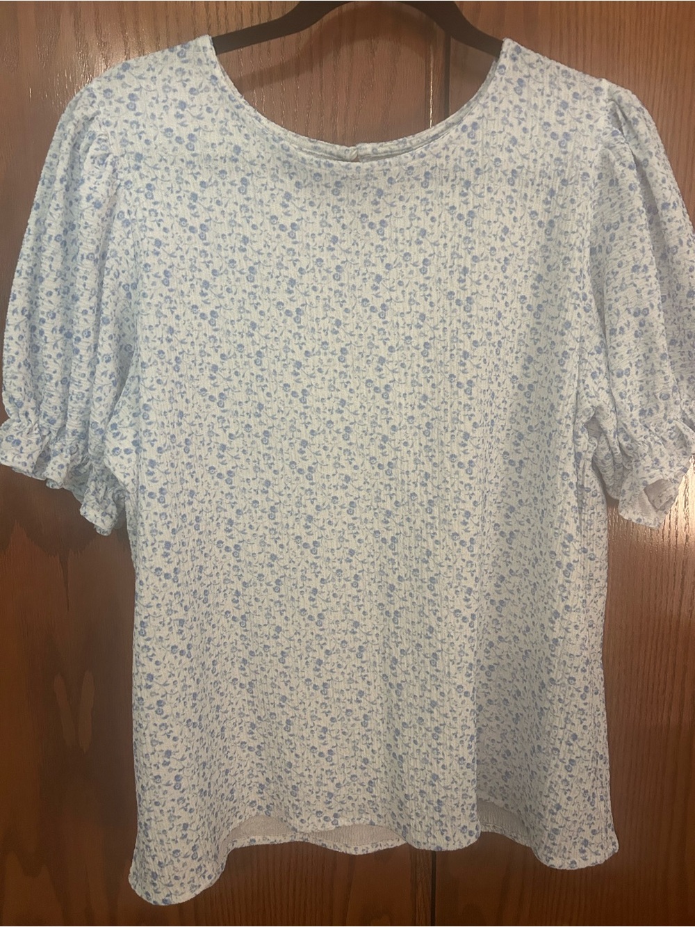 Blue Floral Puff-Sleeve Blouse for Women